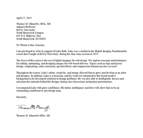 Recommendation letter Professor Minnefor